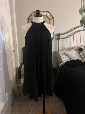 ECI Black Halter Midi Dress with Flowing Silhouette